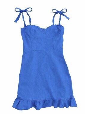 Reformation Desiree Linen Mini Dress Blue Tie Strap Size 10 NWOT